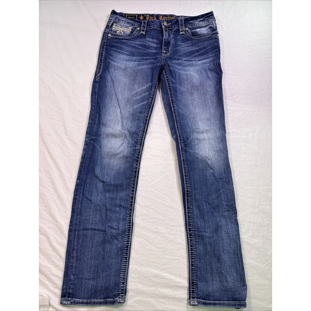 Rock Revival Jeans Women 29  Denim  MERTIE Easy Straight rhinestones embelished